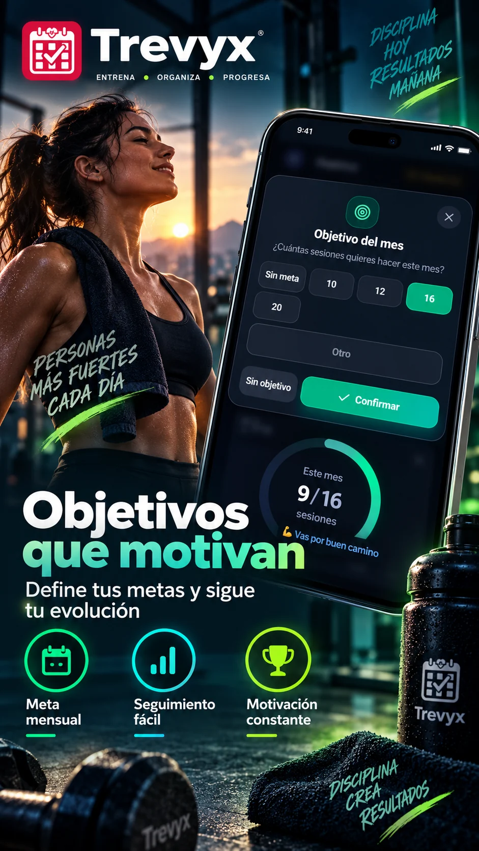 Póster de TREVYX sobre objetivos mensuales