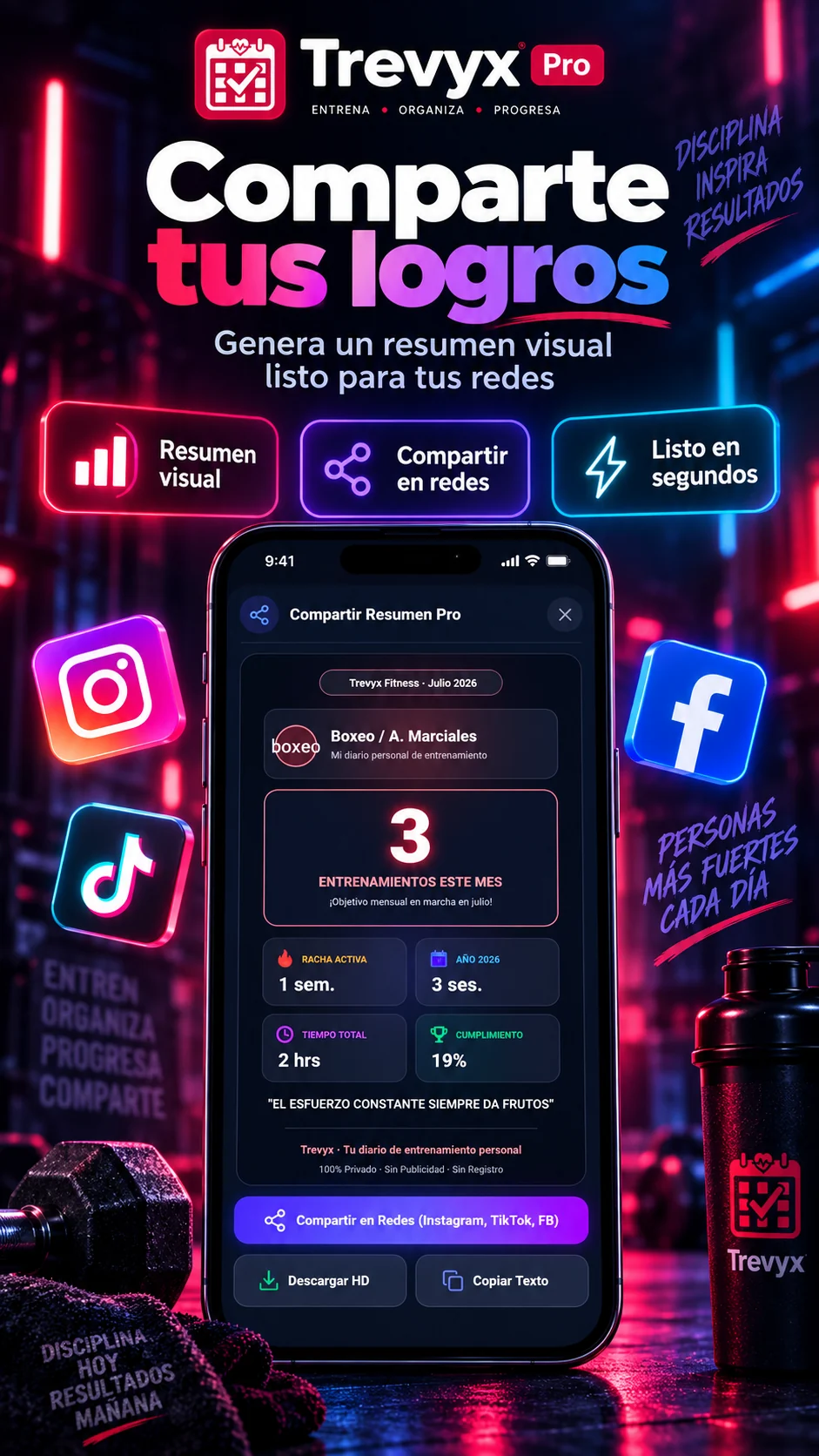 Póster de TREVYX sobre compartir logros
